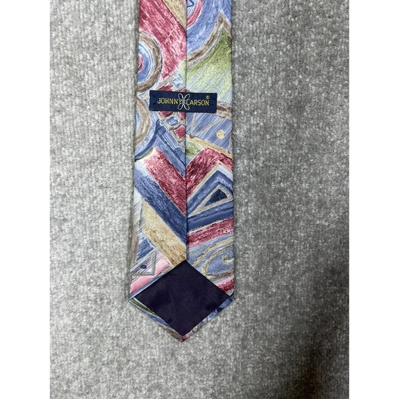 Johnny Carson Abstract Watercolor Geometric Polyester Mens Pointed Tie USA Made - Picture 3 of 10
